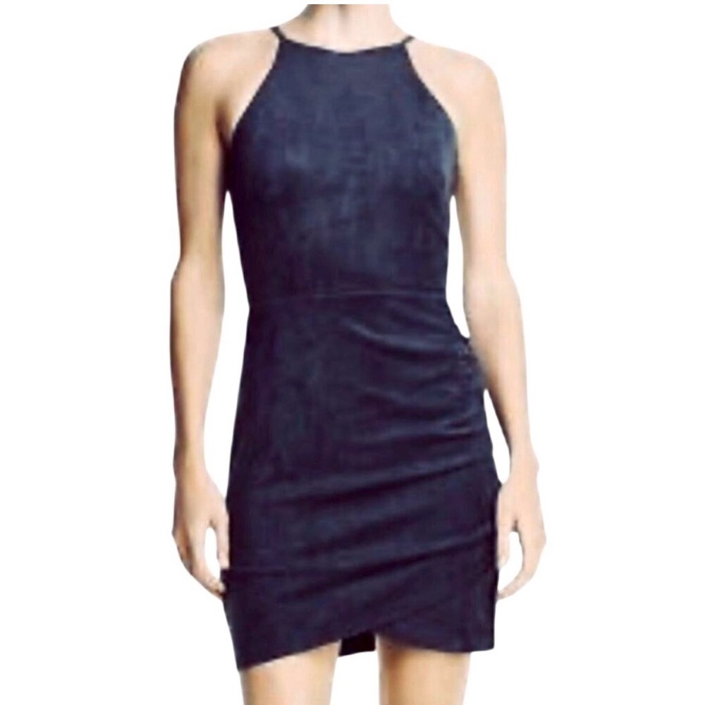 Hyfve Faux Micro Suede Bodycon Dress Navy Blue Spaghetti Straps EUC
